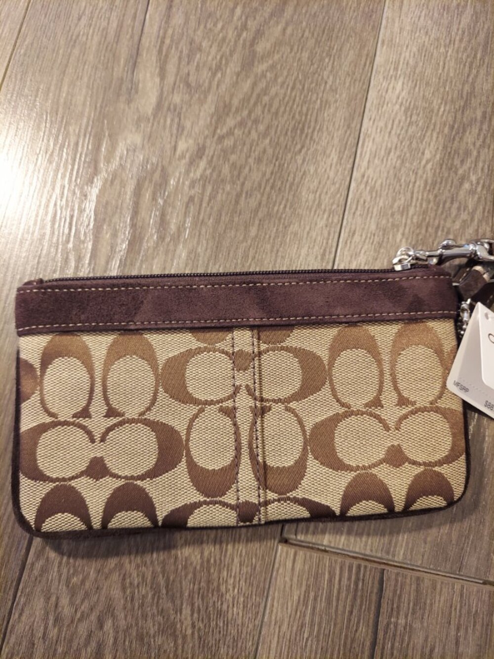 NWT Coach Signature Brown Khaki Wristlet Wallet Pouch Clutch Canvas Leather Zip - Picture 5 of 9